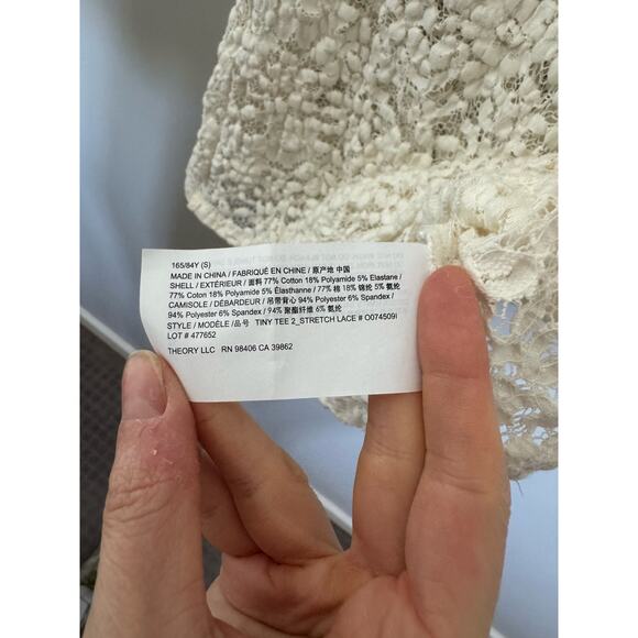 NWOT Women’s Theory Stretch Lace Top in White SZ M - Picture 4 of 5